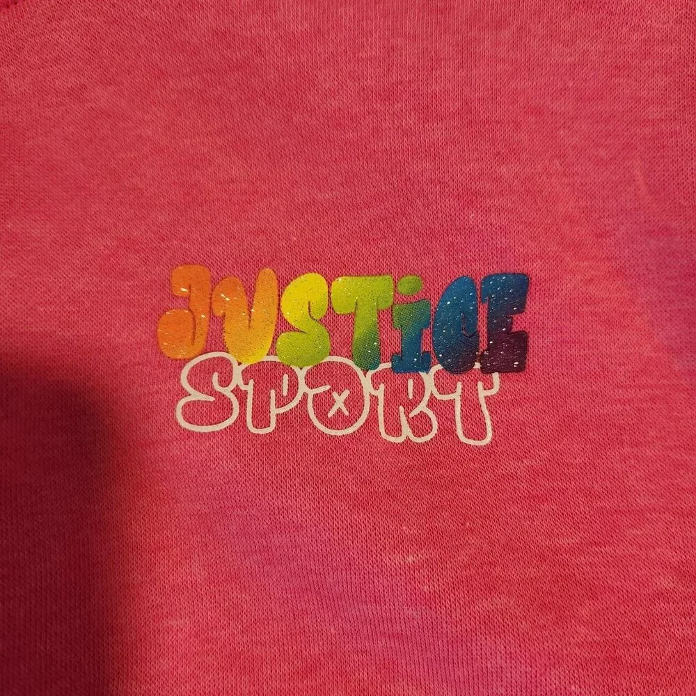 Justice Sport Girls Pink Zip Up Sweatshirt Sweat Shirt Rainbow‎ Logo NEW NWT